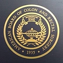 Close-up view of the Gold Seal of a black college chair of the American Board of Colon and Rectal Surgery