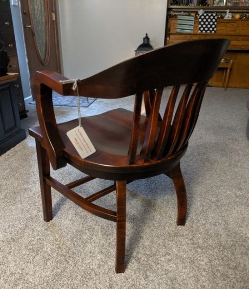 Rear view of a brown Classic Alumni Chair & College Chair in Mission Maple stain