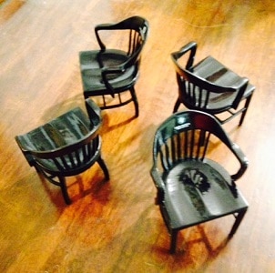 Four miniature chairs as retirement gifts for employees and gifts for board members