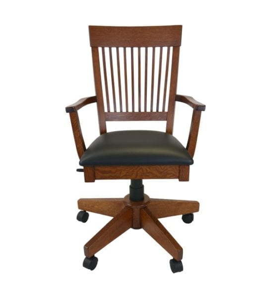 brown swivel college desk chair with arms and a swivel base