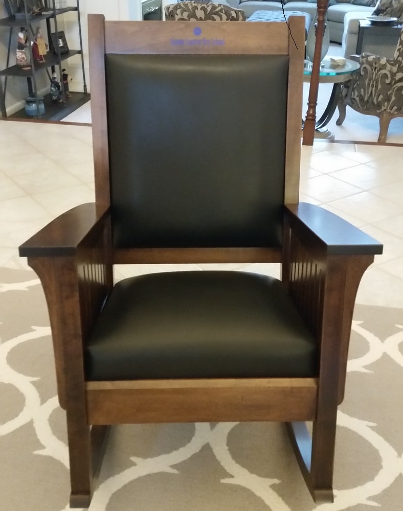 Brown Amish Rocking chair with black leather, rocking chair mission style