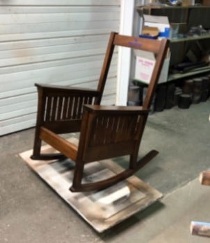 partially finished Mission Rocking Chair as an example of college chair construction