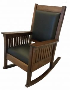 Mission Rocking Chairs brown with black leather view from left front make perfect retirement chairs