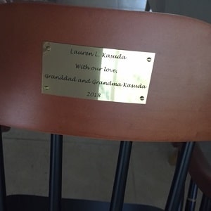 Brass Nameplate on rear of chair