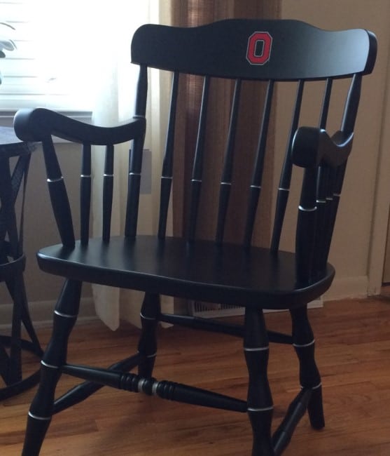 Black university chair for Ohio State with Red Block "O" logo, a gift for medical residents