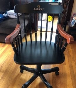 Black college desk chair with cherry arms, is a perfect ivy league chair