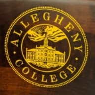 Allegheny College Chair with gold Seal close up