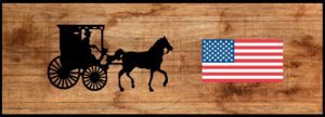 Wood panel with image of Amish Horse & Buggy and American Flag