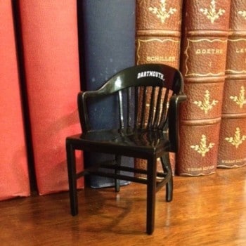 Miniature college chair of Dartmouth on walnut table with books for college chairs
