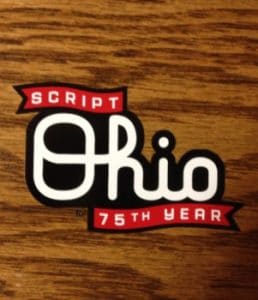 Script Ohio with 75th on oak