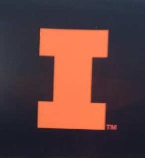 University of Illinois orange 'I' logo on dark brown logo chair