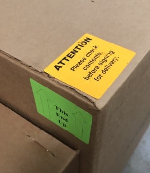 Shipping Labels on Captain's Chair box