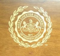 Black West Chester University Chair with Seal on light brown crown